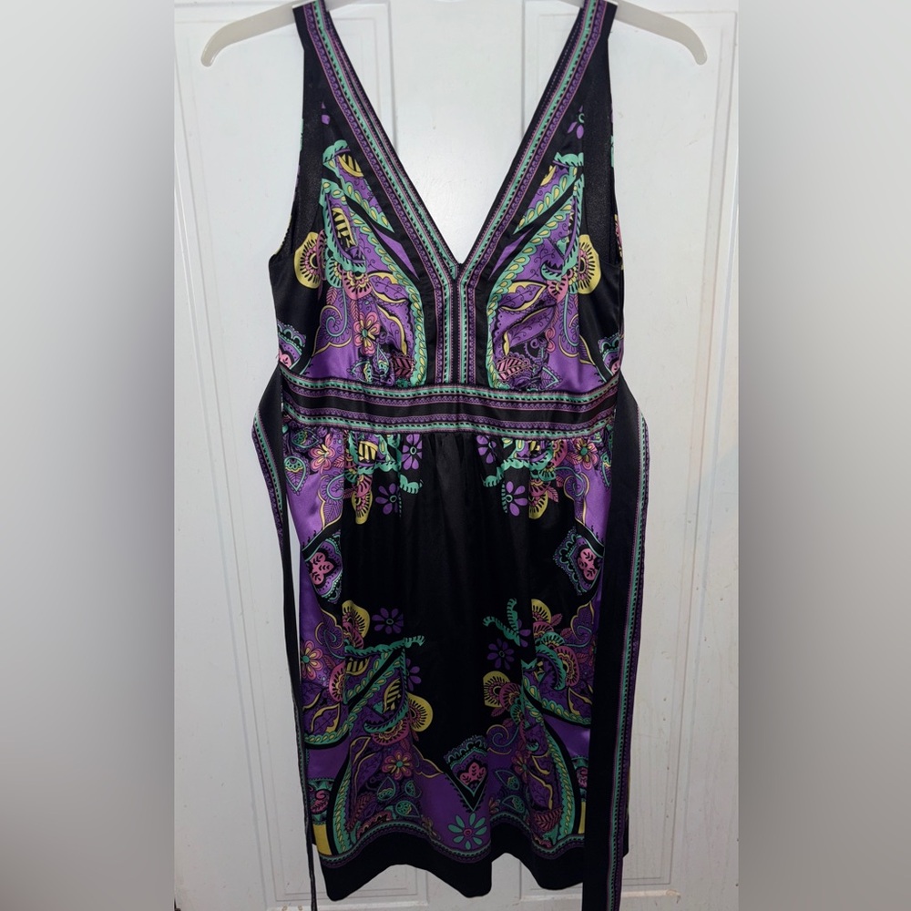 Ice Boho Gorgeous Black and Purple V-Neck Mini Dress-Sz.10~NWOT